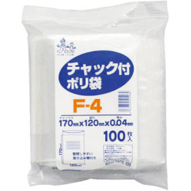 チャック付ポリ袋 F-4 厚0.04mm 170×120mm 100枚入 41296