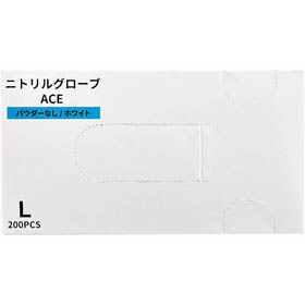 ニトリルグローブACE(エース) 粉無 L ホワイト 24(10.5)cm(±5mm) 1箱(200枚入) Y018093